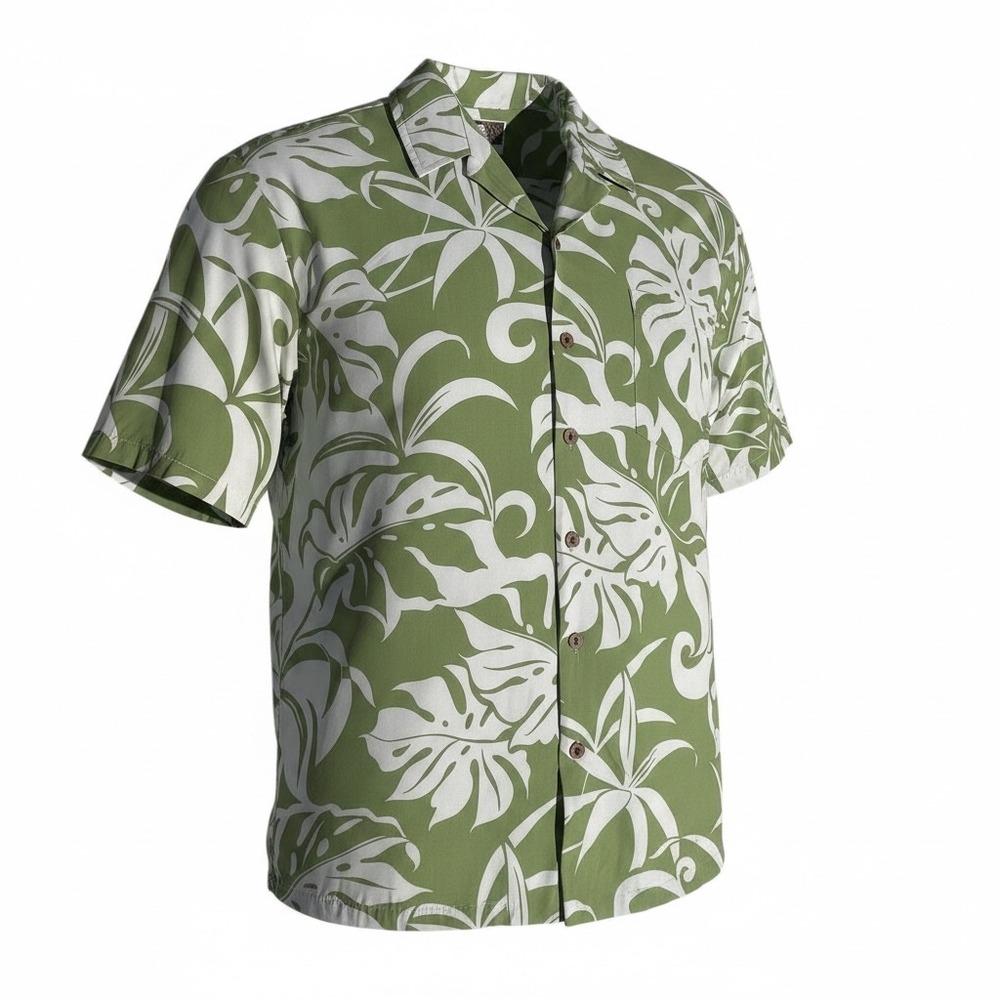 Kalaheo Mens XL Hawaiian Shirt Green White Monstera Leaf Tropical Made in Hawaii